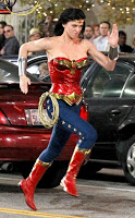Adrianne Palicki in running in red boot version of costume for failed WW pilot